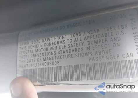 2006 Volkswagen Golf Gl 2.0L из США, поврежденный, VIN 9BWFL61J164003038